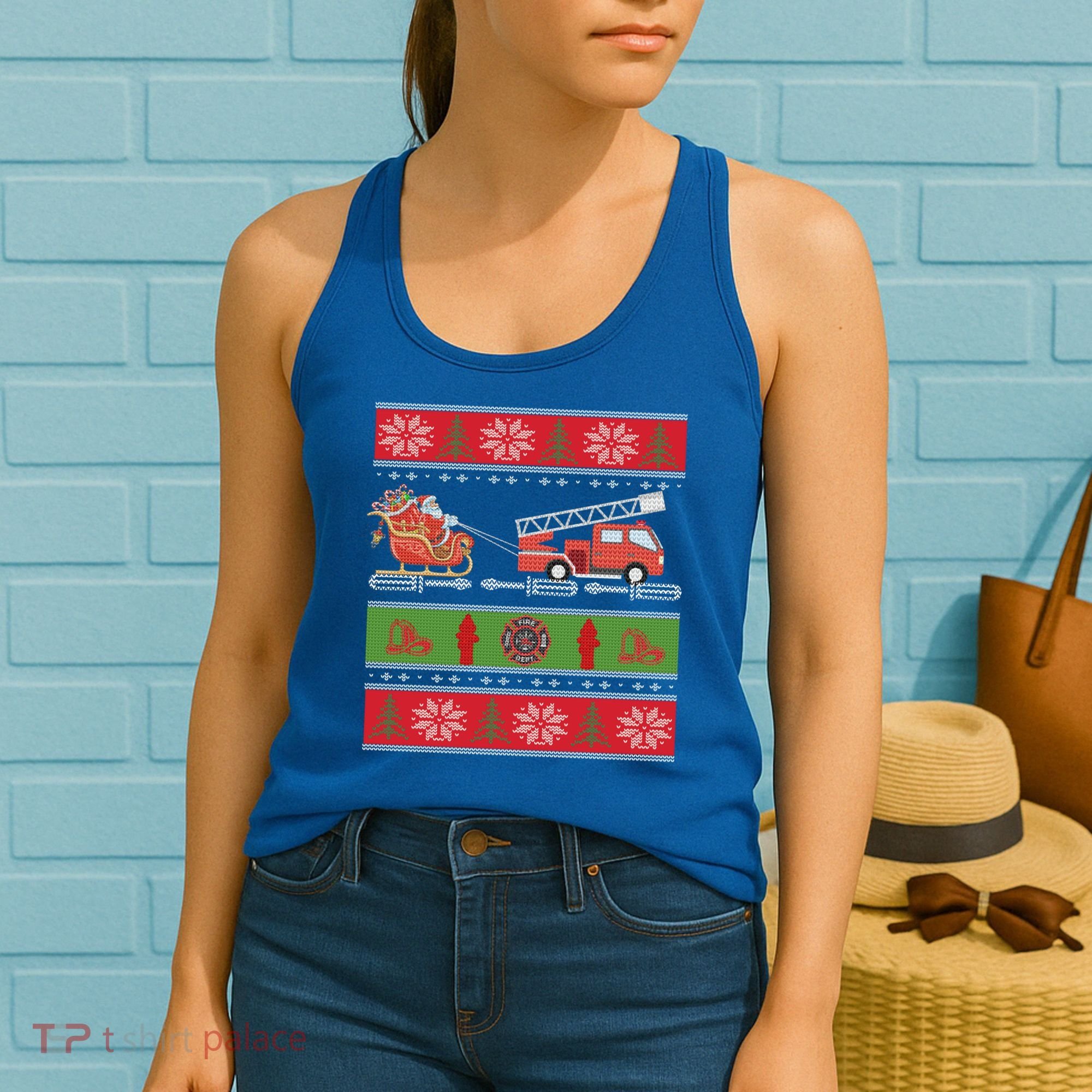 Christmas Fire Engine Fire Truck Fighter Ugly Xmas Gift Women's Tank Top