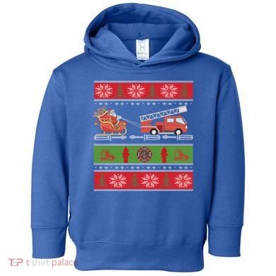 Christmas Fire Engine Fire Truck Fighter Ugly Xmas Gift Toddler Hoodie