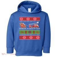Christmas Fire Engine Fire Truck Fighter Ugly Xmas Gift Toddler Hoodie thumb 0