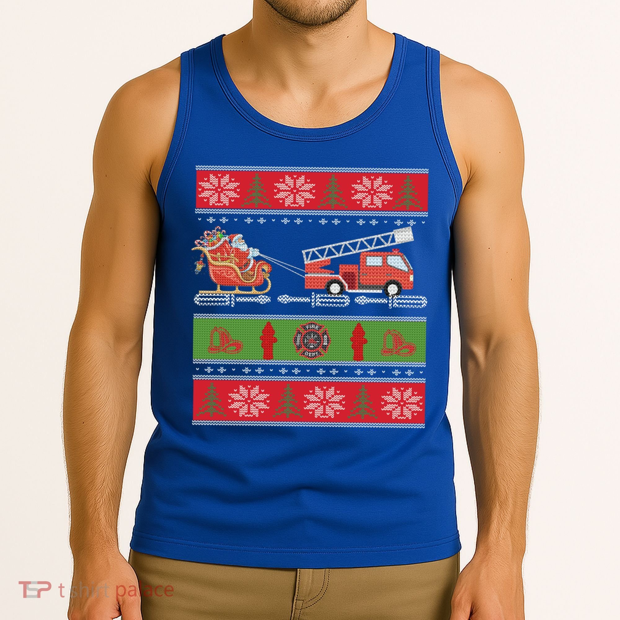 Christmas Fire Engine Fire Truck Fighter Ugly Xmas Gift Tank Top