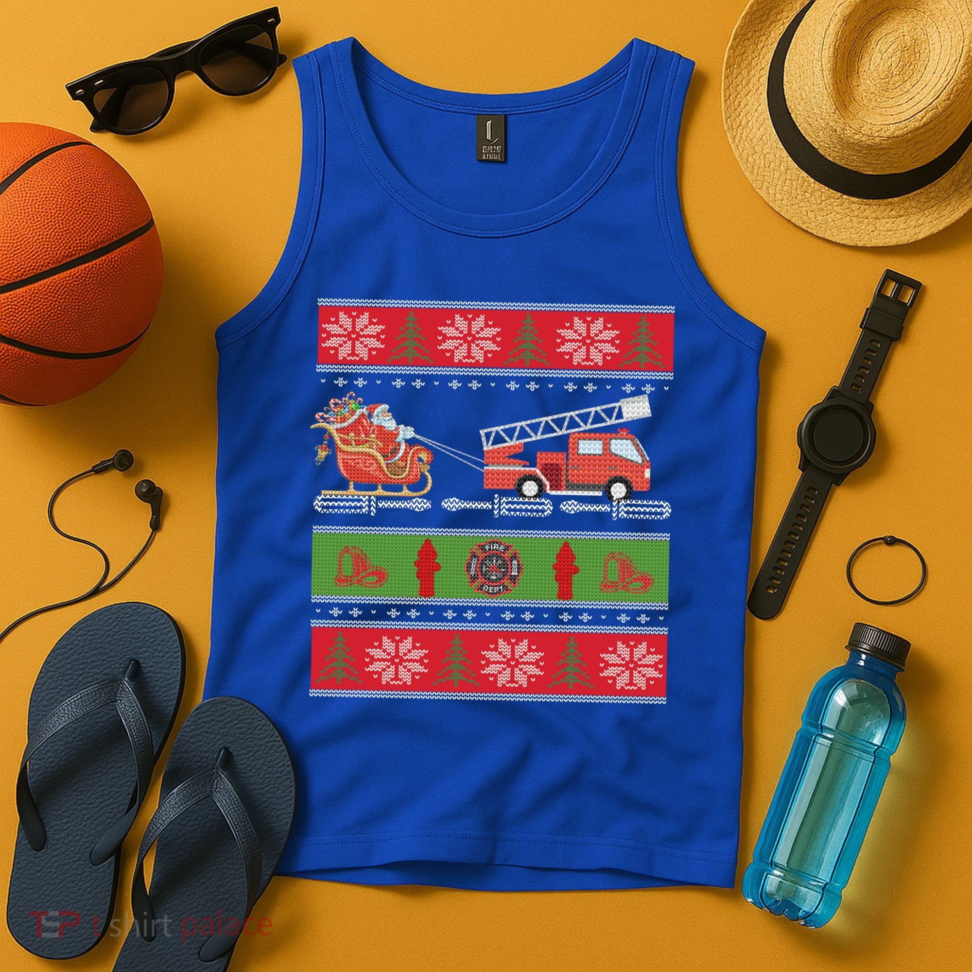 Christmas Fire Engine Fire Truck Fighter Ugly Xmas Gift Tank Top