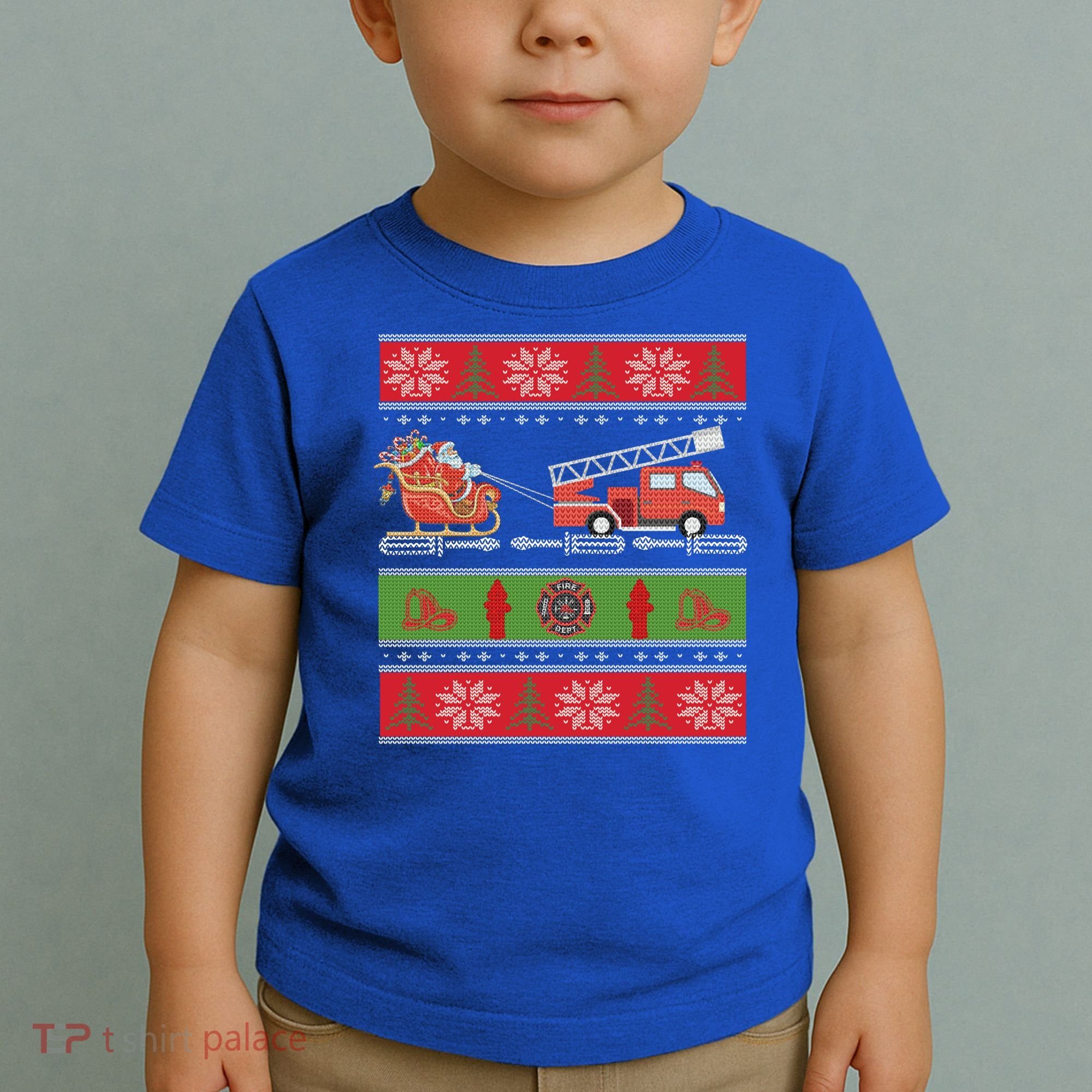 Christmas Fire Engine Fire Truck Fighter Ugly Xmas Gift Toddler T-Shirt