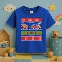 Christmas Fire Engine Fire Truck Fighter Ugly Xmas Gift Toddler T-Shirt thumb 3