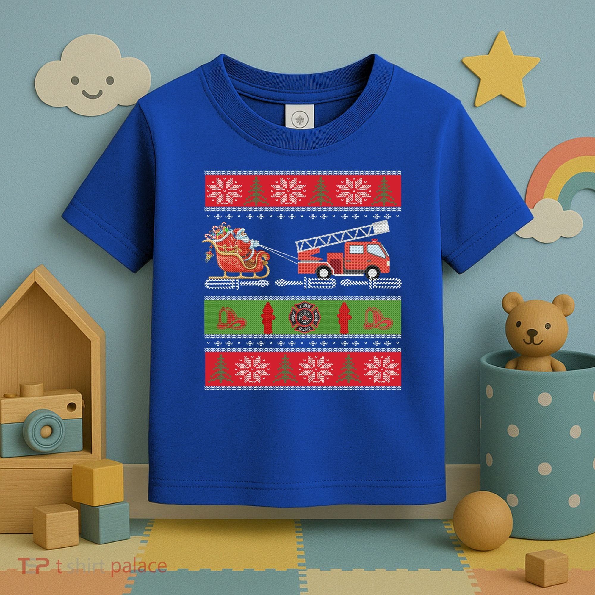 Christmas Fire Engine Fire Truck Fighter Ugly Xmas Gift Toddler T-Shirt