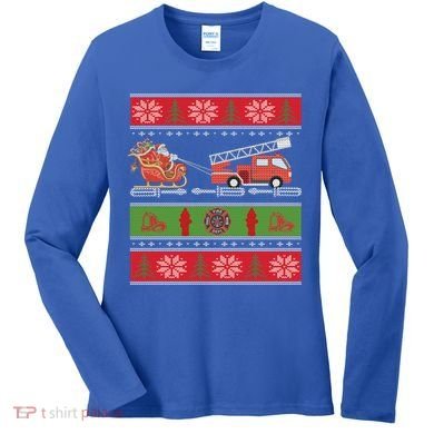 Christmas Fire Engine Fire Truck Fighter Ugly Xmas Gift Women's Long Sleeve Shirt
