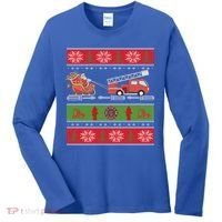 Christmas Fire Engine Fire Truck Fighter Ugly Xmas Gift Women's Long Sleeve Shirt thumb 0