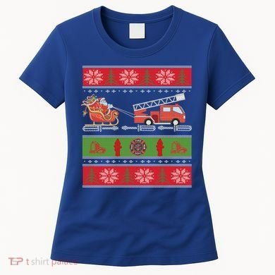 Christmas Fire Engine Fire Truck Fighter Ugly Xmas Gift Women's T-Shirt