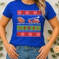Christmas Fire Engine Fire Truck Fighter Ugly Xmas Gift Women's T-Shirt thumb 2