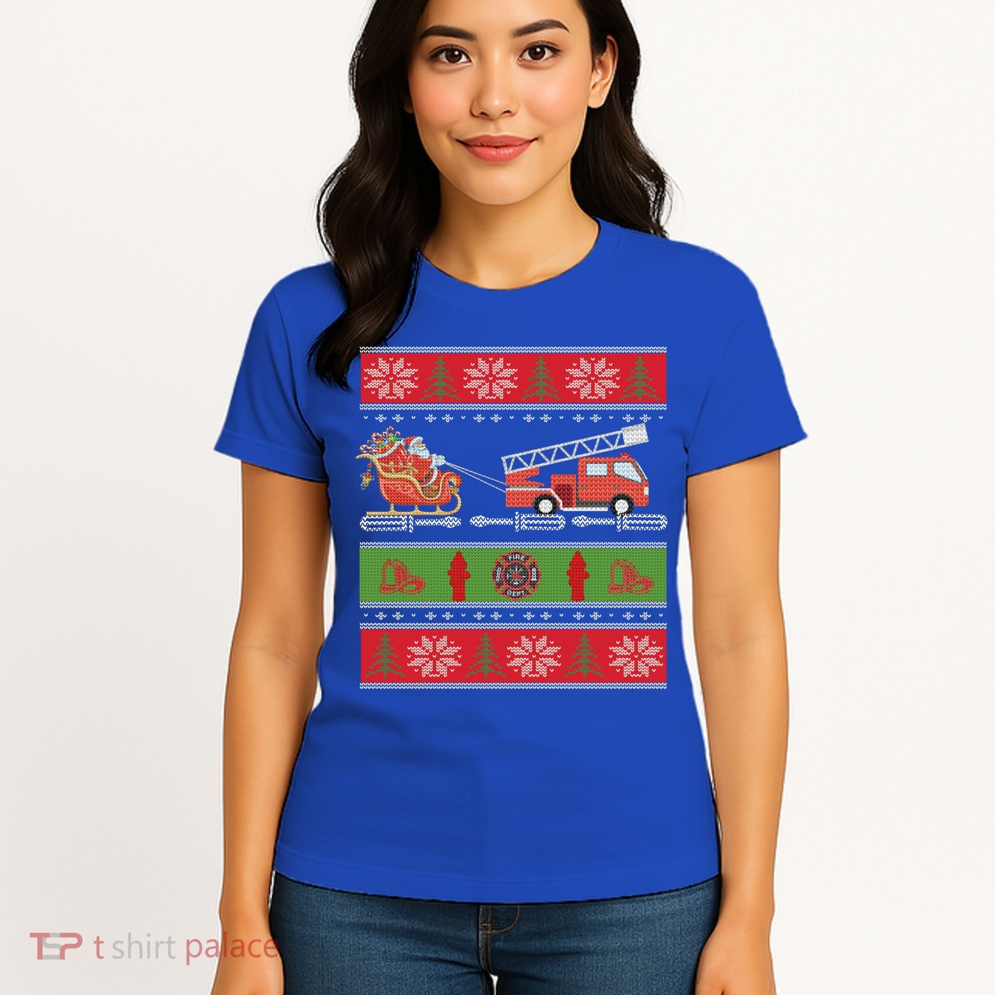 Christmas Fire Engine Fire Truck Fighter Ugly Xmas Gift Women's T-Shirt
