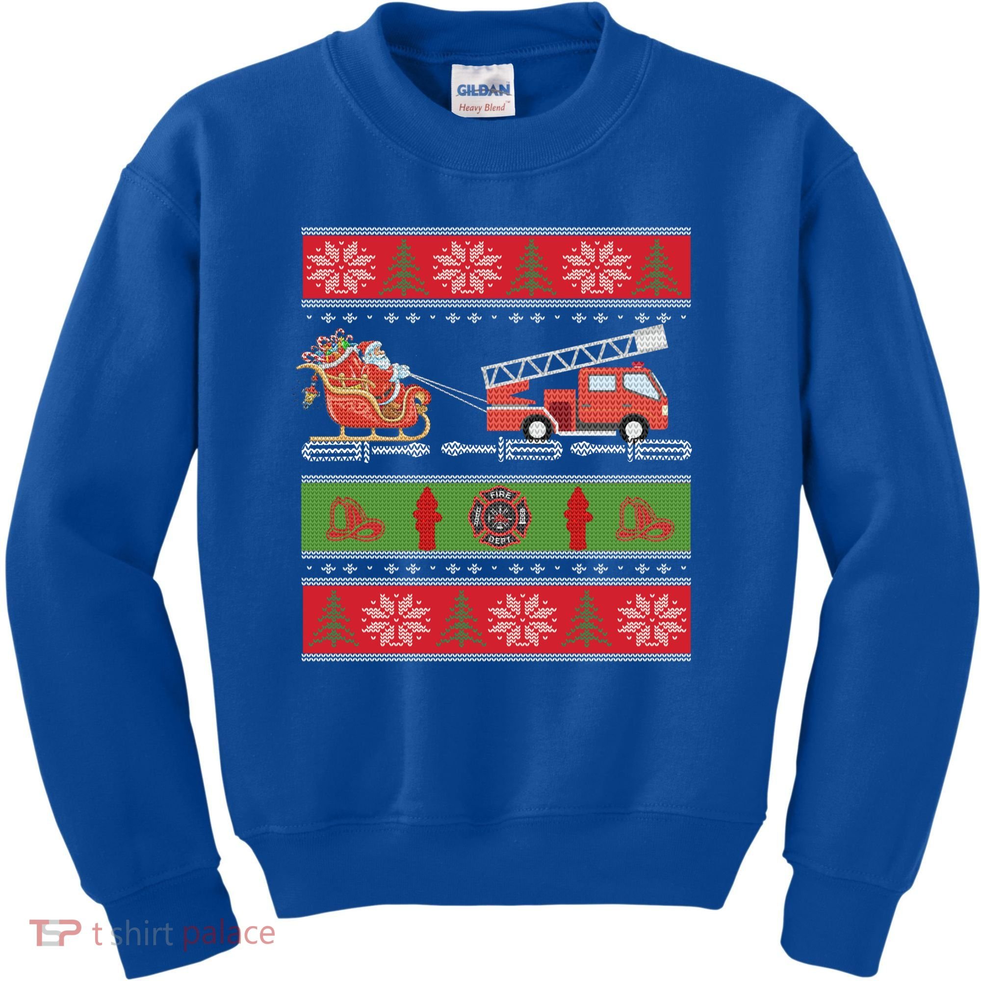 Christmas Fire Engine Fire Truck Fighter Ugly Xmas Gift Kids Sweatshirt