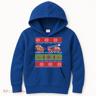 Christmas Fire Engine Fire Truck Fighter Ugly Xmas Gift Kids Hoodie