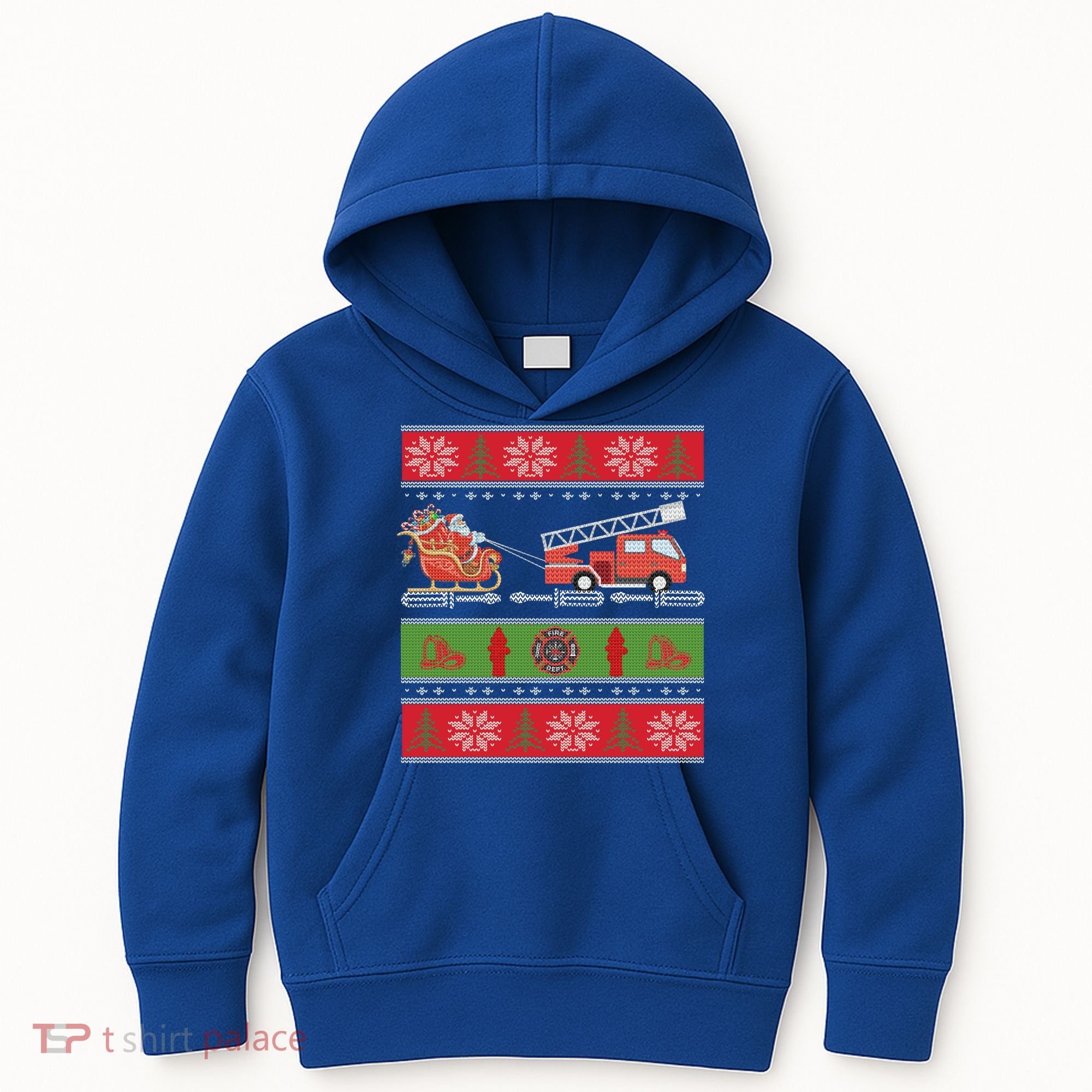 Christmas Fire Engine Fire Truck Fighter Ugly Xmas Gift Kids Hoodie