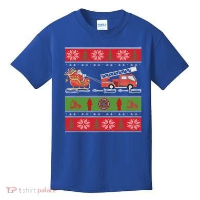 Christmas Fire Engine Fire Truck Fighter Ugly Xmas Gift Kids T-Shirt