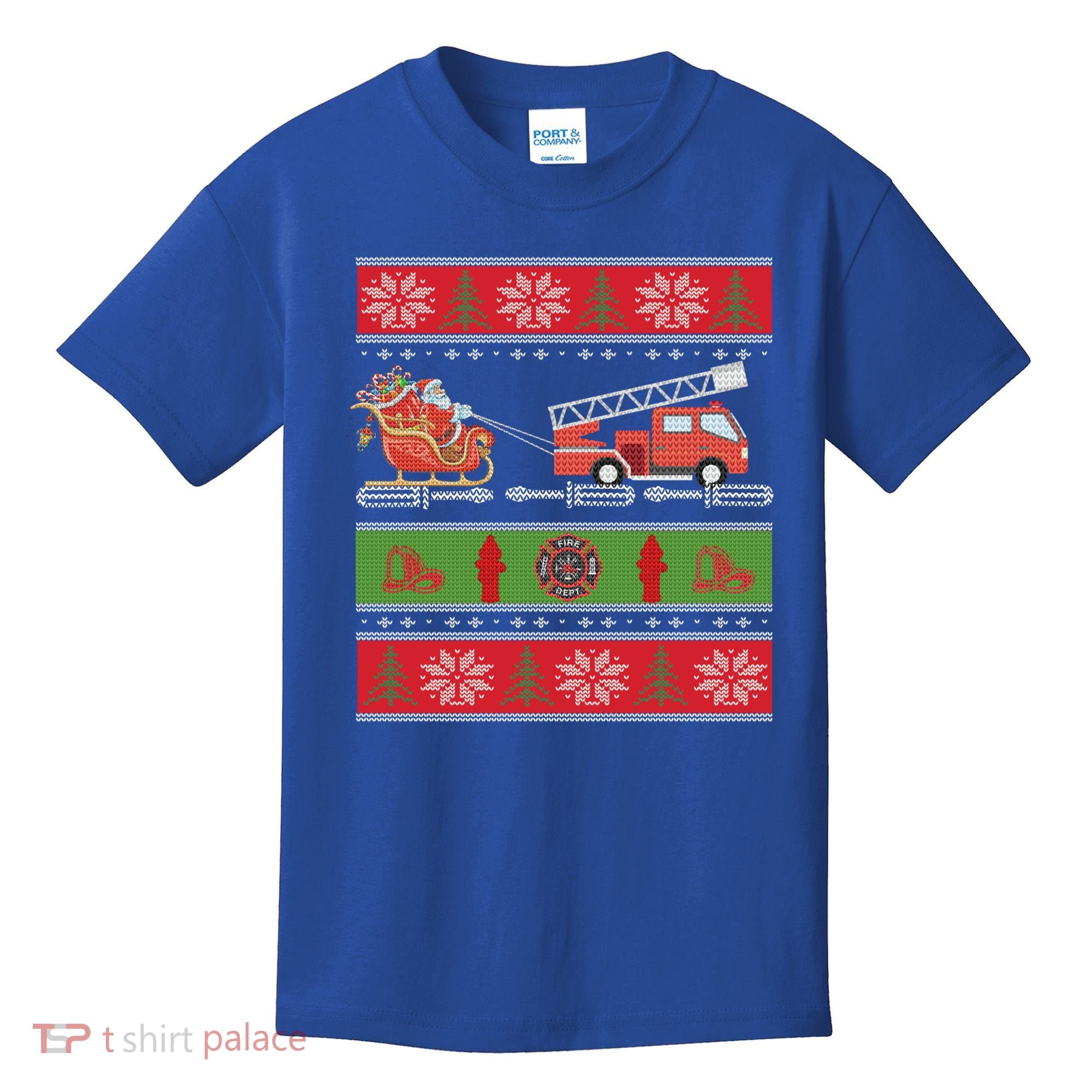 Christmas Fire Engine Fire Truck Fighter Ugly Xmas Gift Kids T-Shirt