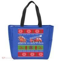Christmas Fire Engine Fire Truck Fighter Ugly Xmas Gift Tote Bag thumb 0