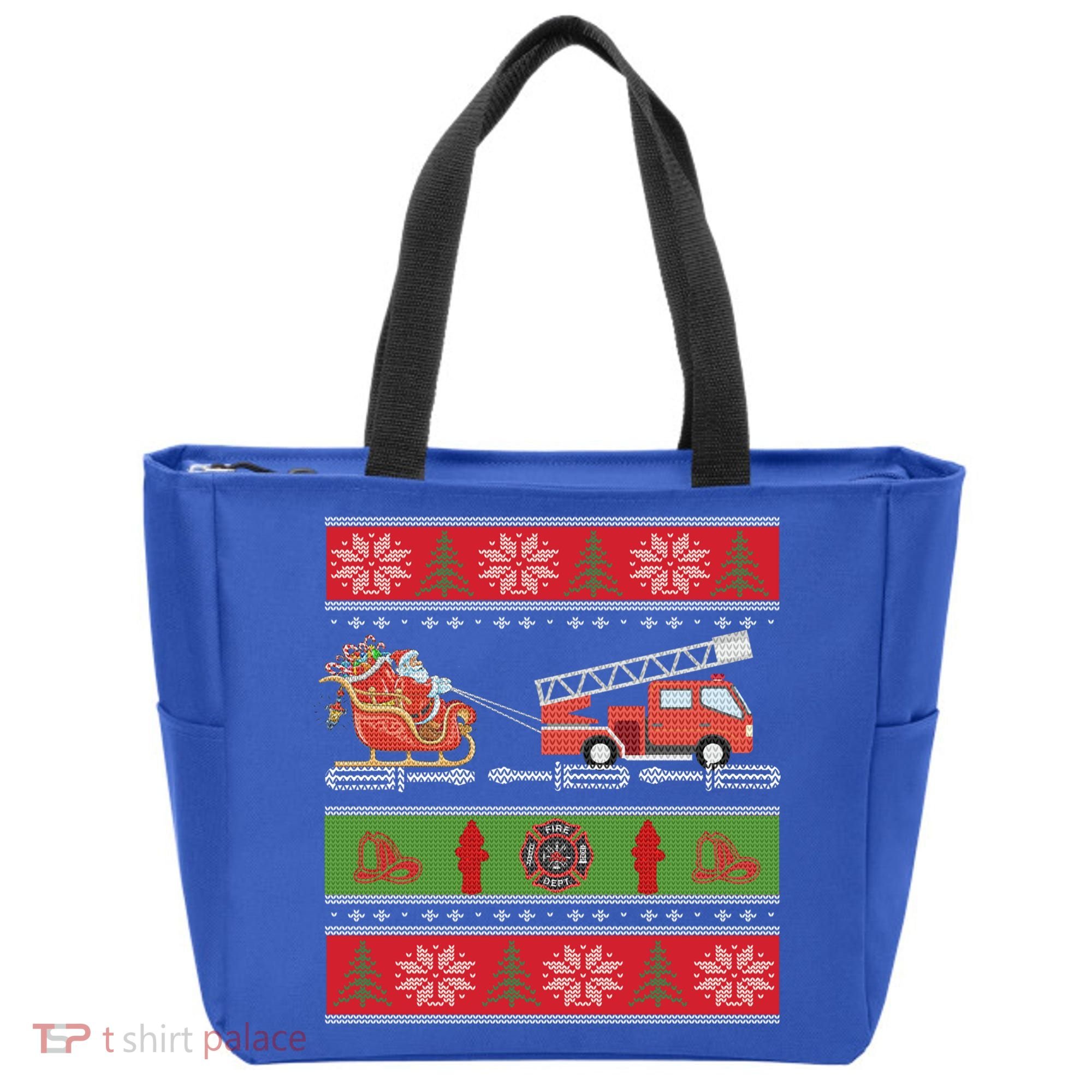 Christmas Fire Engine Fire Truck Fighter Ugly Xmas Gift Tote Bag