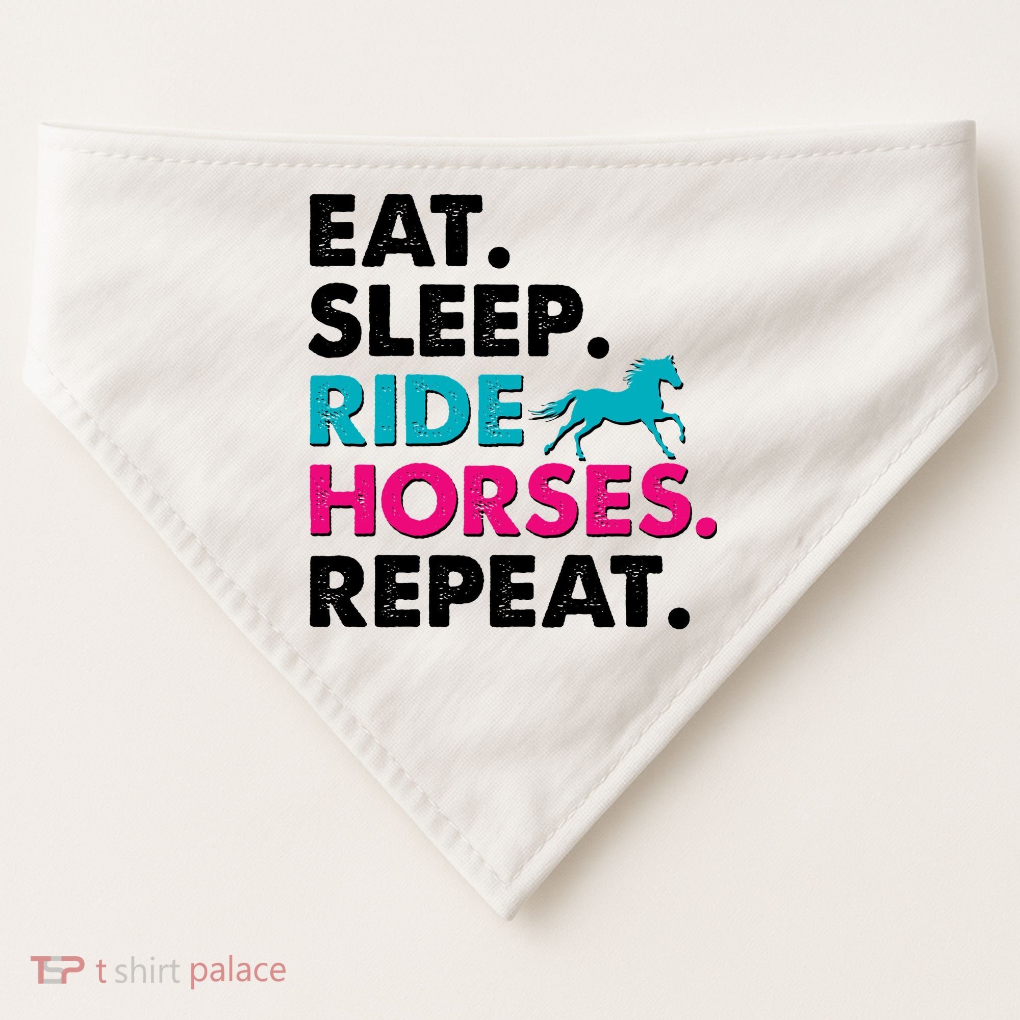 Cute Funny Eat Sleep Ride Horses Repeat USA-Made Doggie Bandana