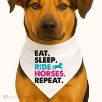 Cute Funny Eat Sleep Ride Horses Repeat USA-Made Doggie Bandana thumb 1