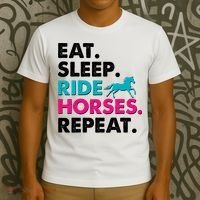 Cute Funny Eat Sleep Ride Horses Repeat T-Shirt thumb 3