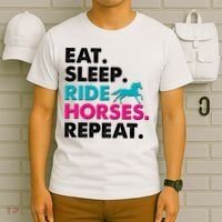 Cute Funny Eat Sleep Ride Horses Repeat T-Shirt thumb 6