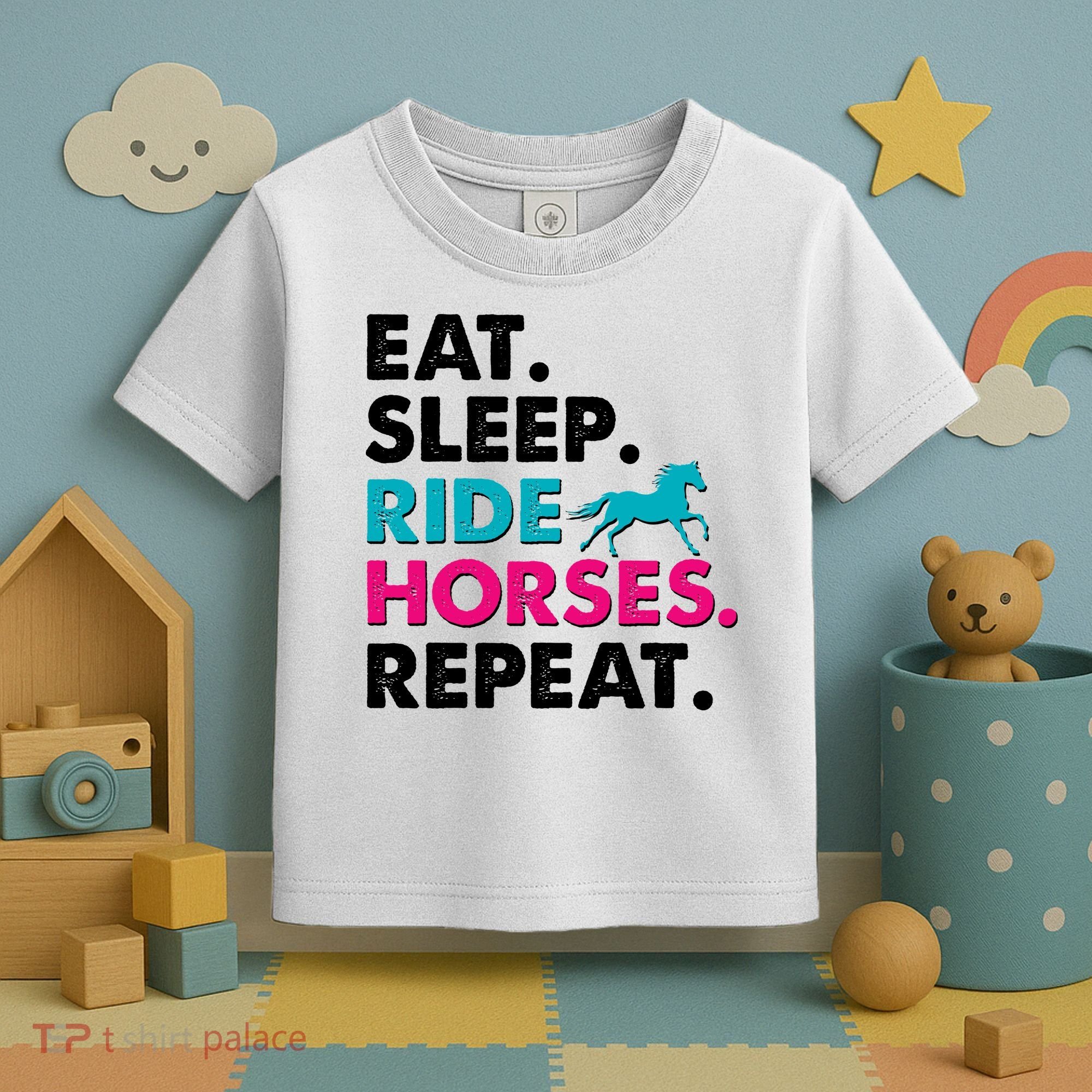 Cute Funny Eat Sleep Ride Horses Repeat Toddler T-Shirt