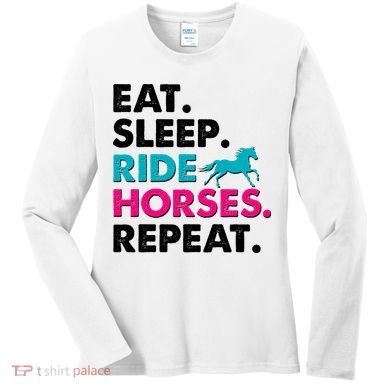 Cute Funny Eat Sleep Ride Horses Repeat Women's Long Sleeve Shirt