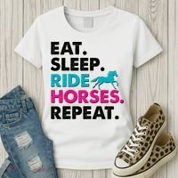 Cute Funny Eat Sleep Ride Horses Repeat Women's T-Shirt thumb 3