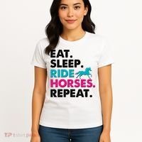 Cute Funny Eat Sleep Ride Horses Repeat Women's T-Shirt thumb 4