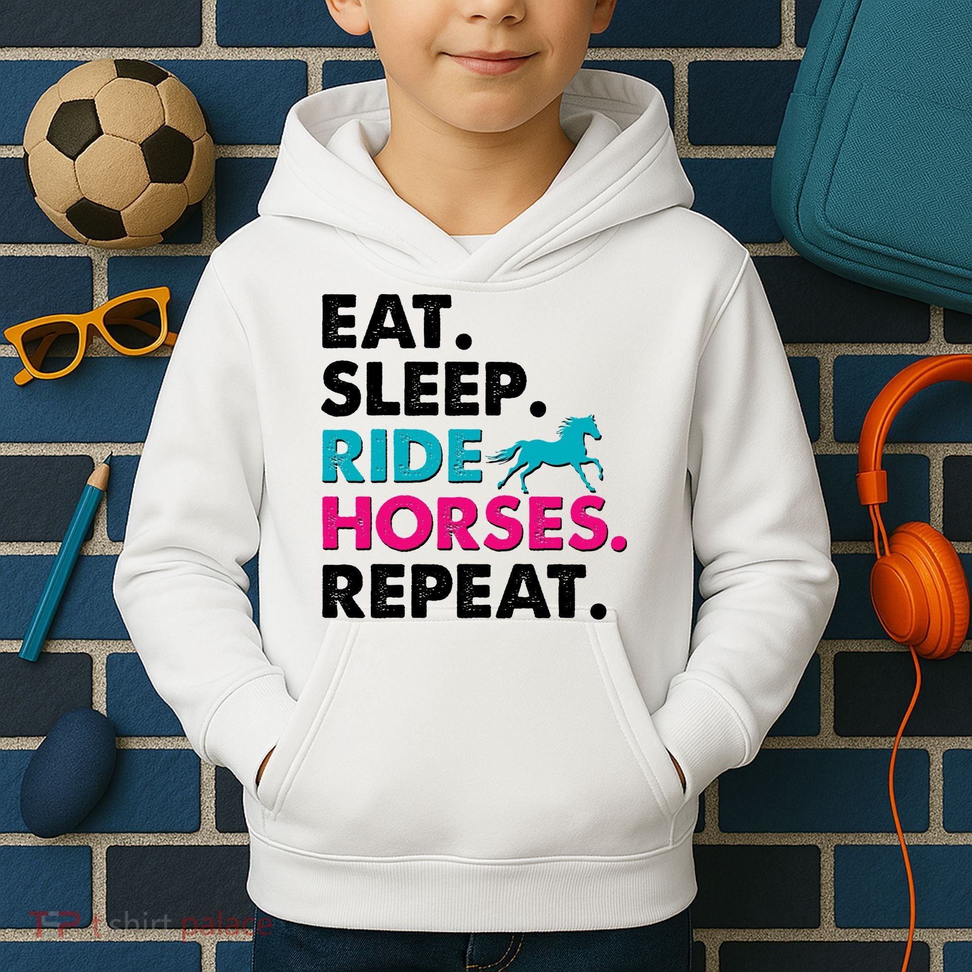 Cute Funny Eat Sleep Ride Horses Repeat Kids Hoodie