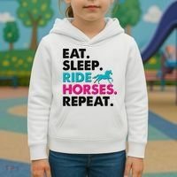 Cute Funny Eat Sleep Ride Horses Repeat Kids Hoodie thumb 3