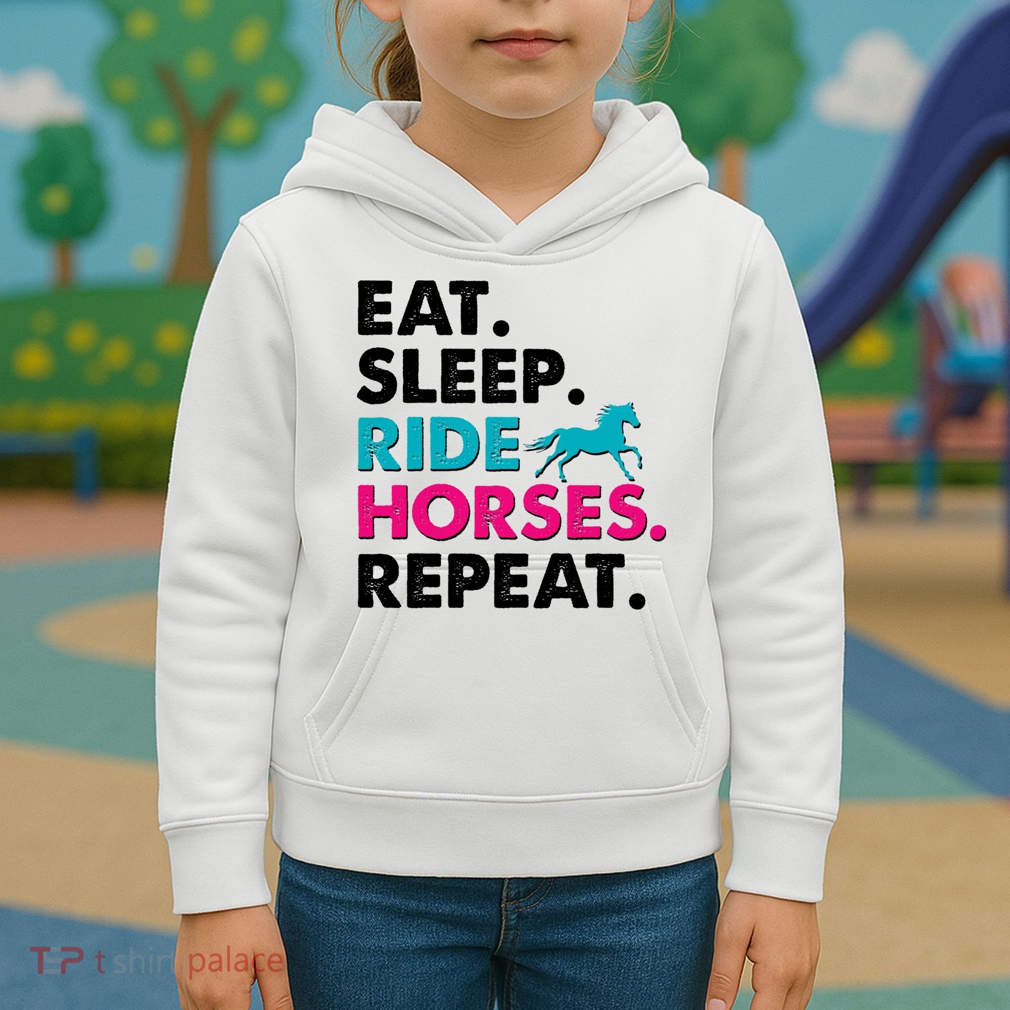 Cute Funny Eat Sleep Ride Horses Repeat Kids Hoodie