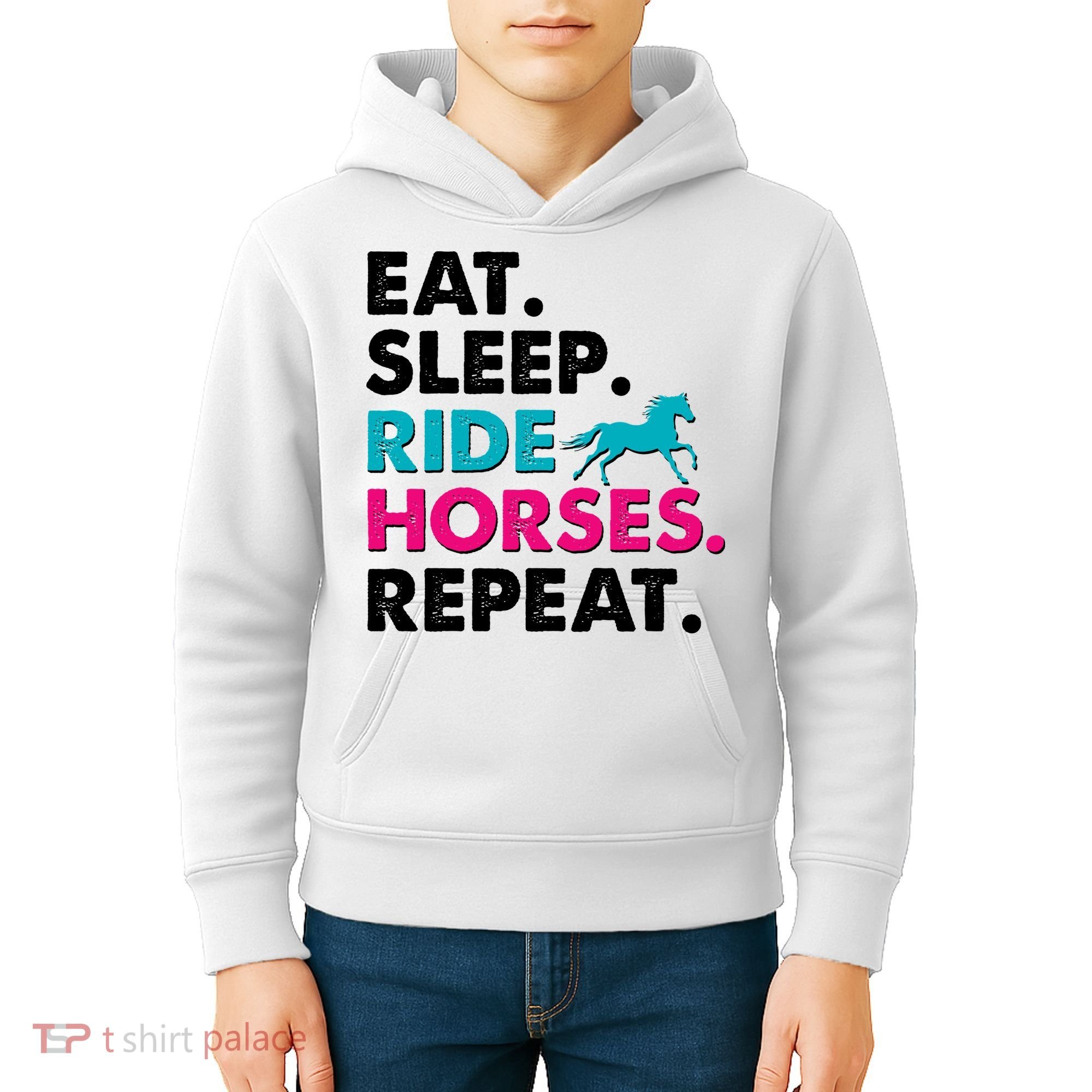Cute Funny Eat Sleep Ride Horses Repeat Kids Hoodie