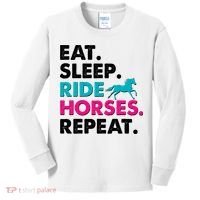 Cute Funny Eat Sleep Ride Horses Repeat Kids Long Sleeve Shirt thumb 0