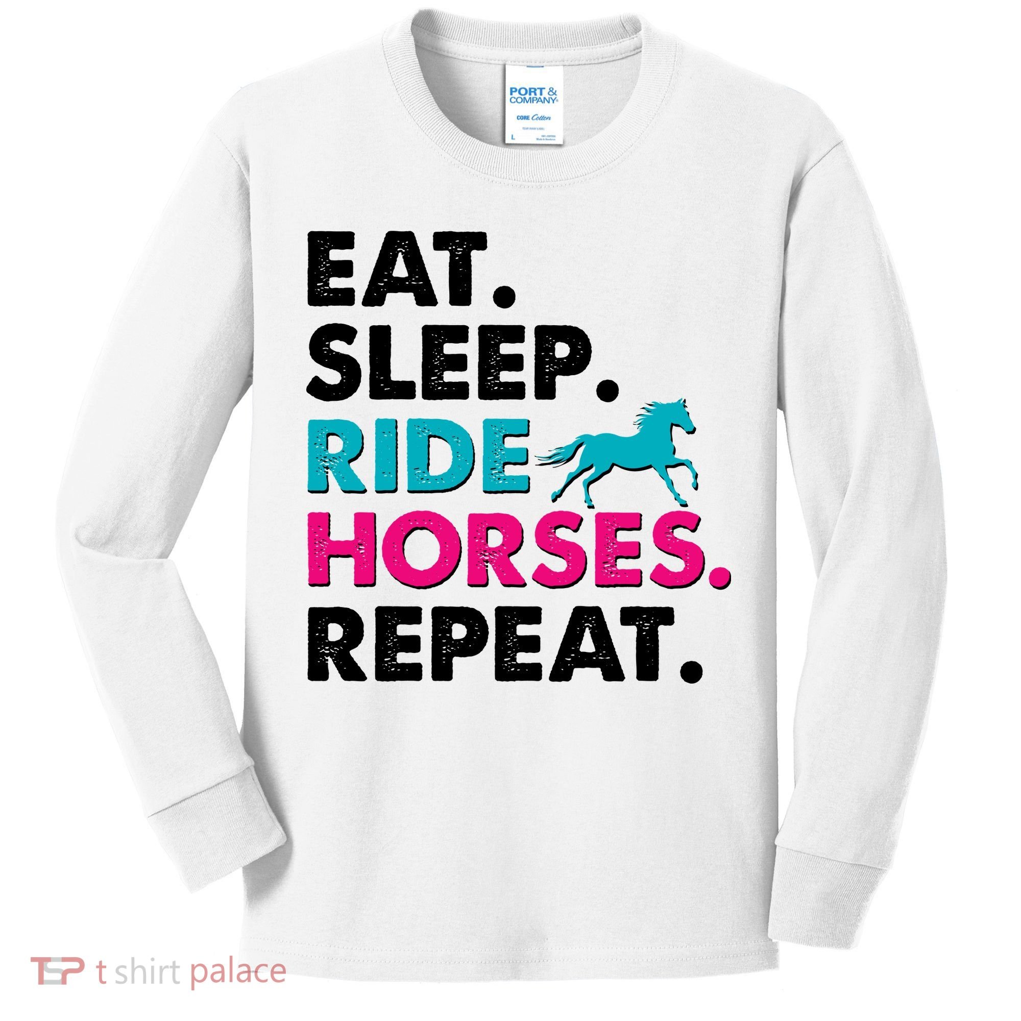 Cute Funny Eat Sleep Ride Horses Repeat Kids Long Sleeve Shirt