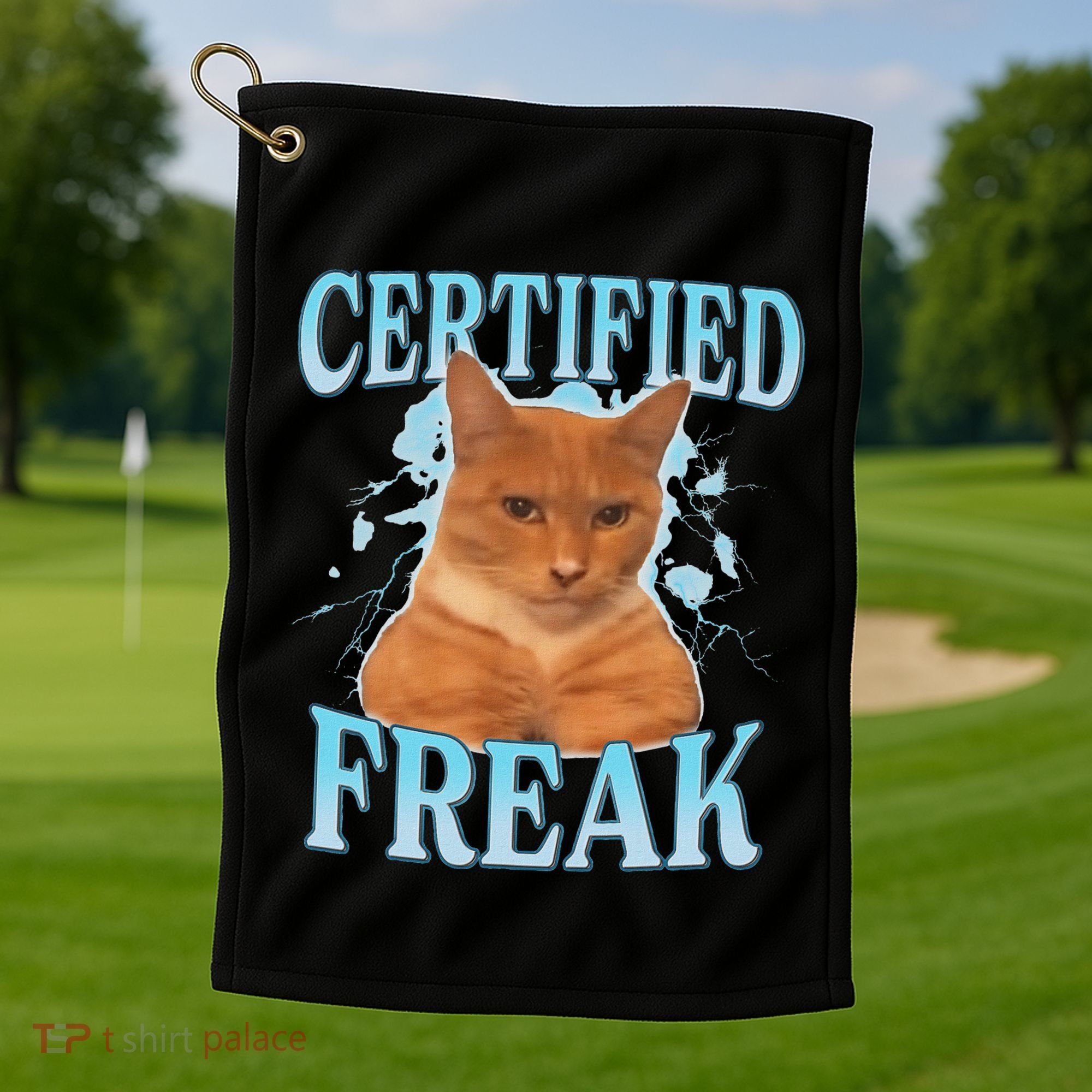 Certified Freak Eat Cement Cursed Cat Golf Towel