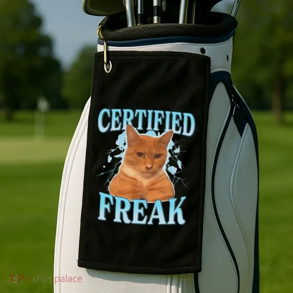 Certified Freak Eat Cement Cursed Cat Golf Towel