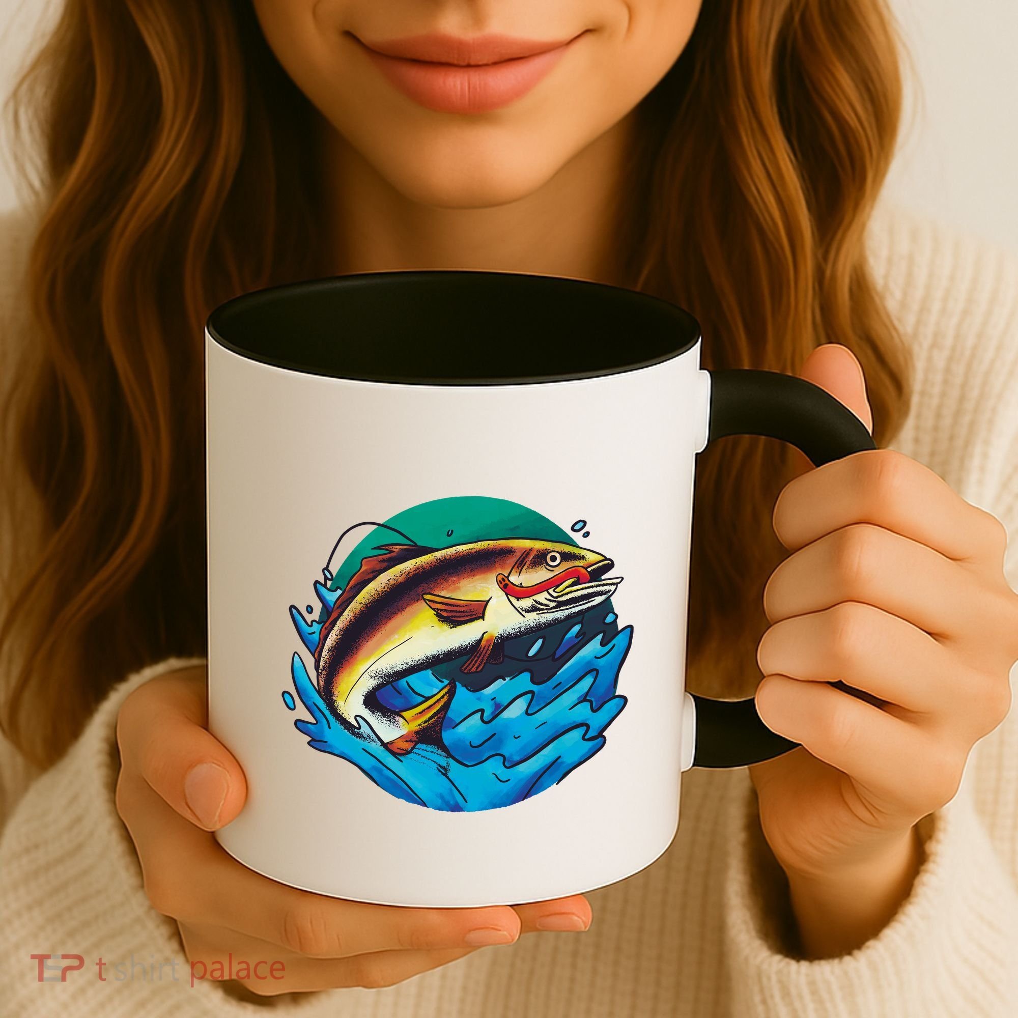 Catch Fish Eating Worm Funny Fishing Coffee Mug