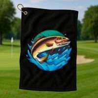 Catch Fish Eating Worm Funny Fishing Golf Towel thumb 1