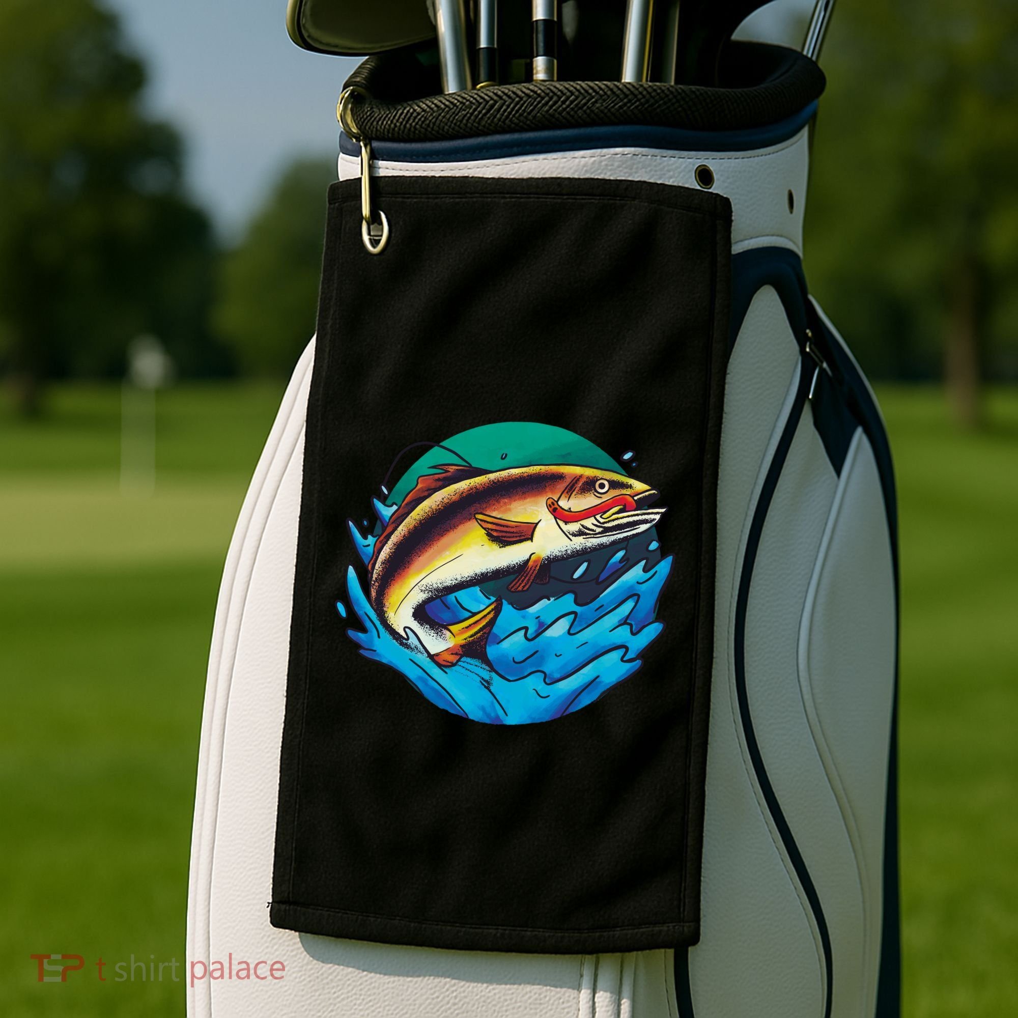Catch Fish Eating Worm Funny Fishing Golf Towel