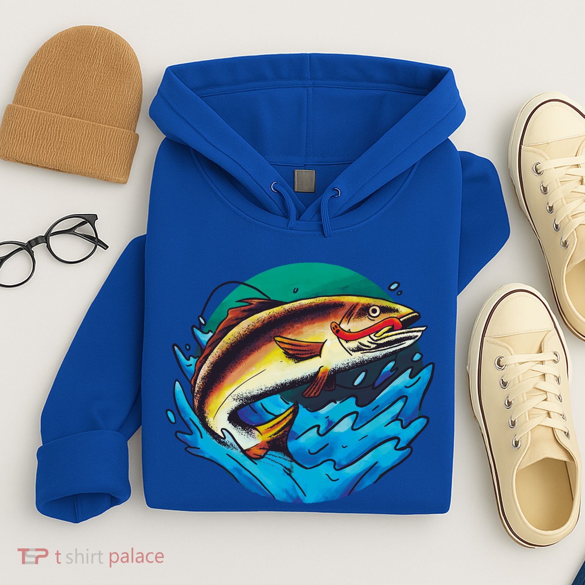 Catch Fish Eating Worm Funny Fishing Hoodie