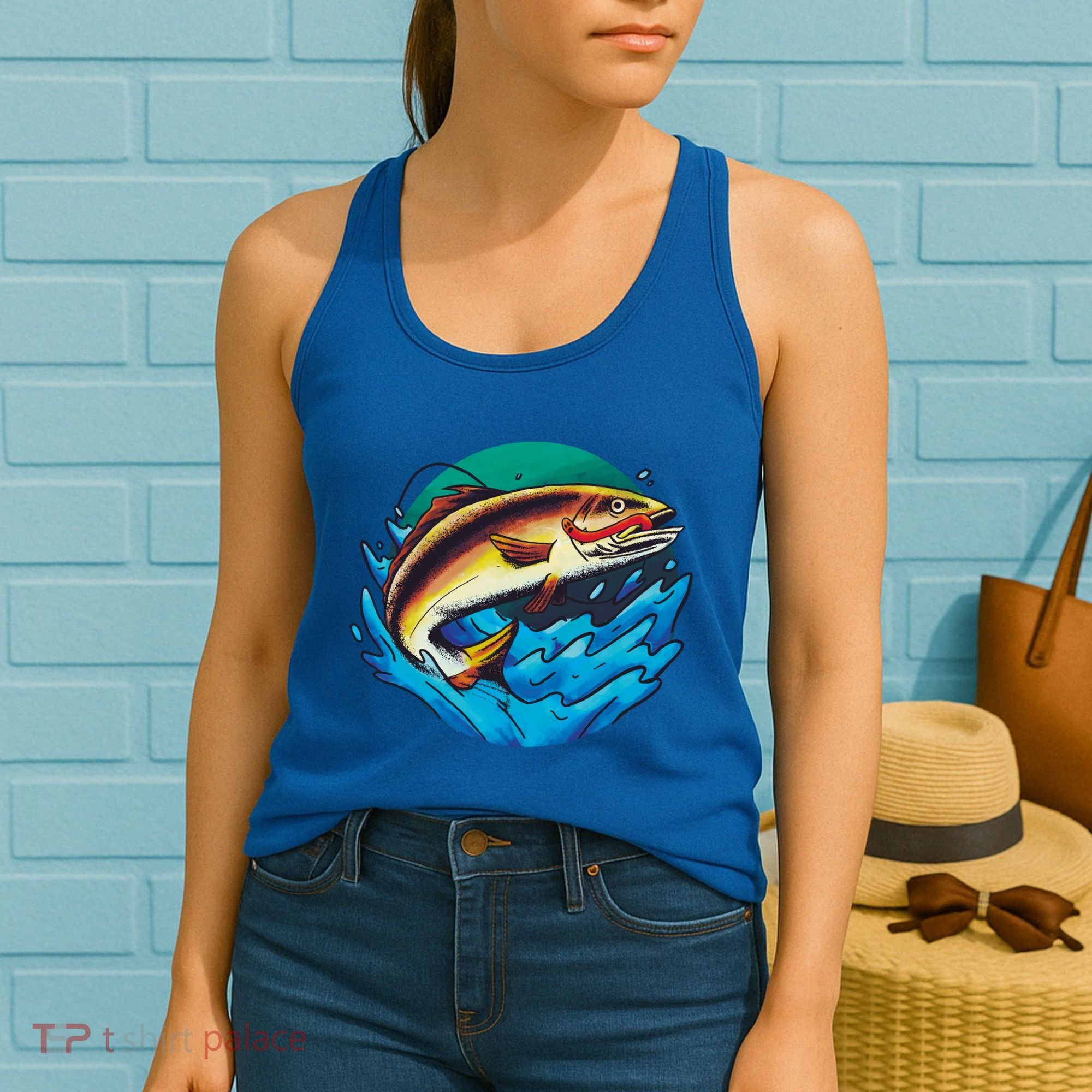 Catch Fish Eating Worm Funny Fishing Women's Tank Top