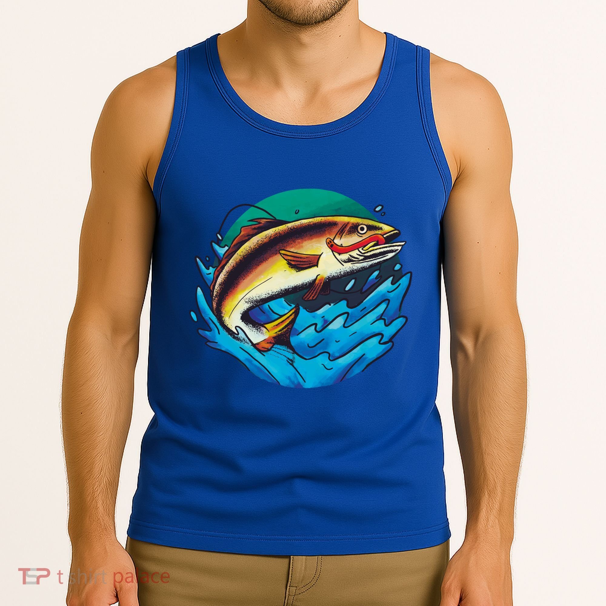 Catch Fish Eating Worm Funny Fishing Tank Top