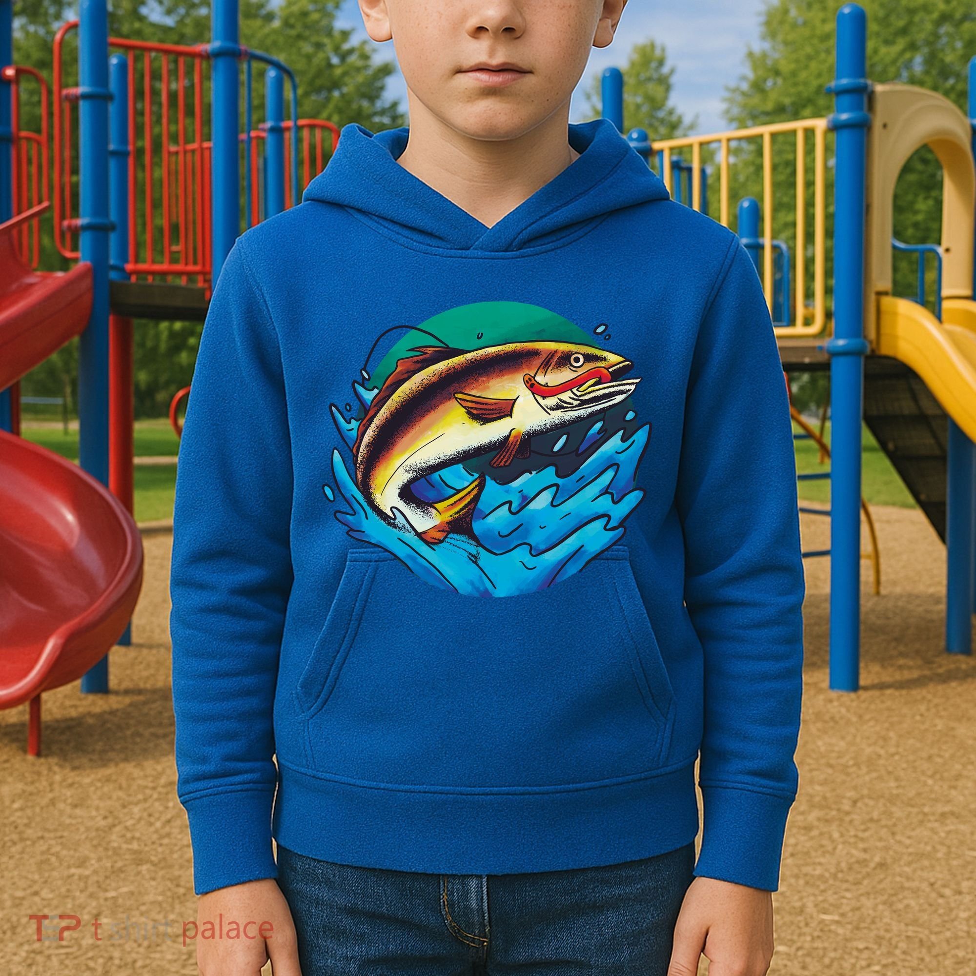 Catch Fish Eating Worm Funny Fishing Kids Hoodie