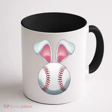 Cute Funny Easter Bunny Baseball Coffee Mug back