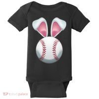 Cute Funny Easter Bunny Baseball Baby Bodysuit thumb 0