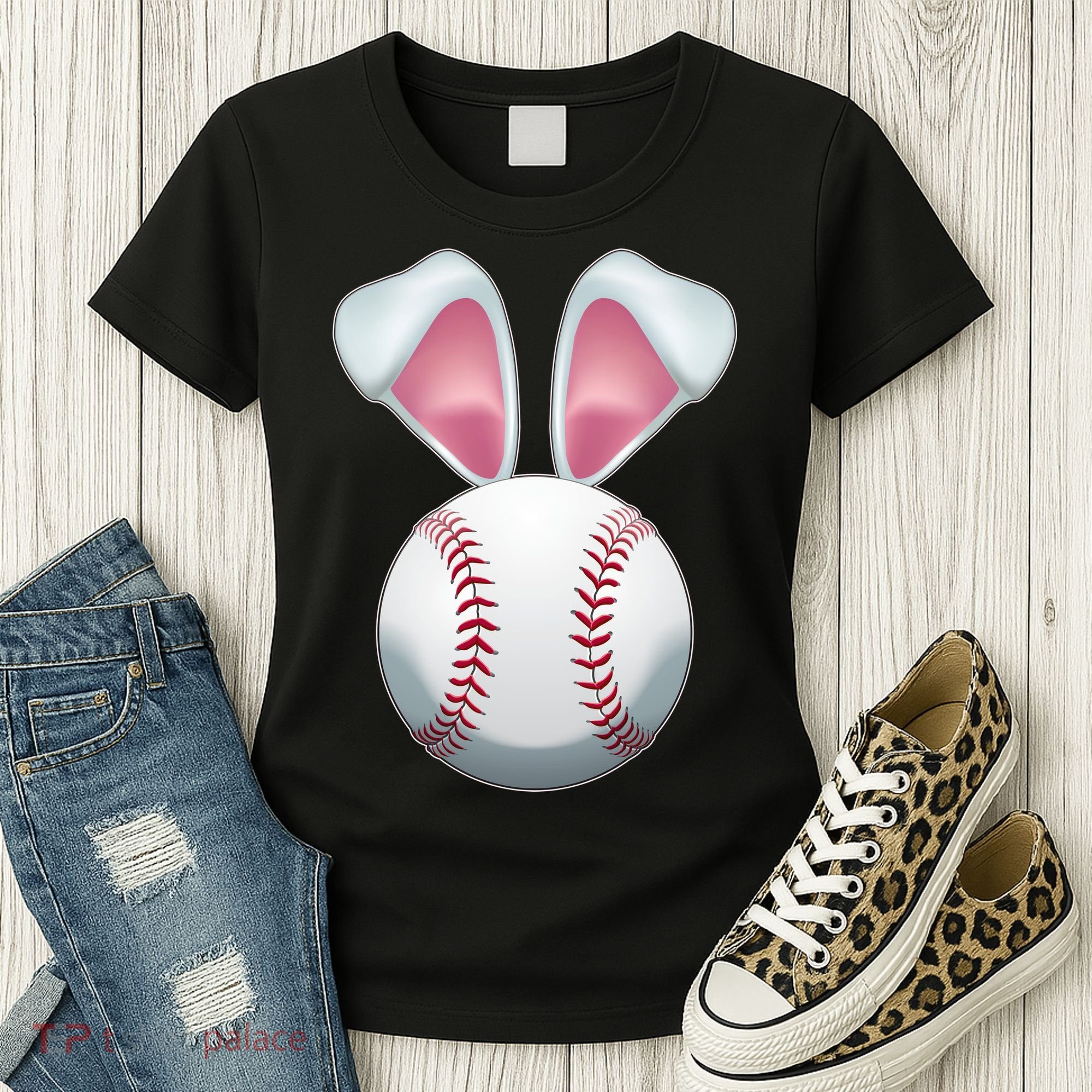 Cute Funny Easter Bunny Baseball Women's T-Shirt
