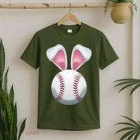 Cute Funny Easter Bunny Baseball T-Shirt thumb 2