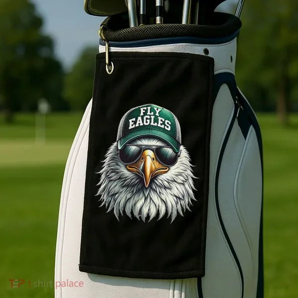 Cool Face Eagle With Sunglasses Vintage Eagles Flying Bird Golf Towel