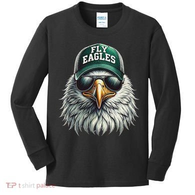 Cool Face Eagle With Sunglasses Vintage Eagles Flying Bird Kids Long Sleeve Shirt