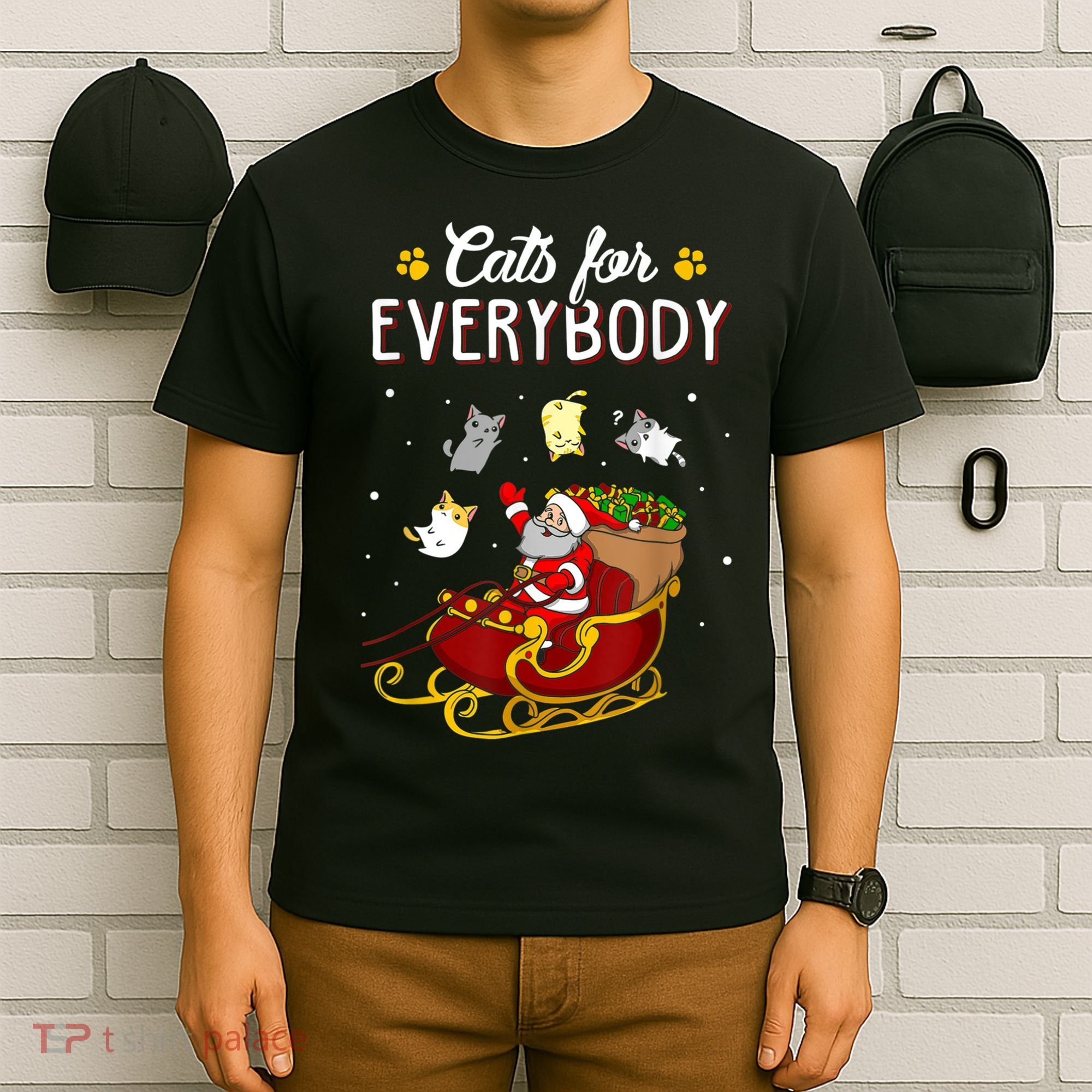 Cats For Everybody Ugly Christmas Cat Funny Xmas T-Shirt